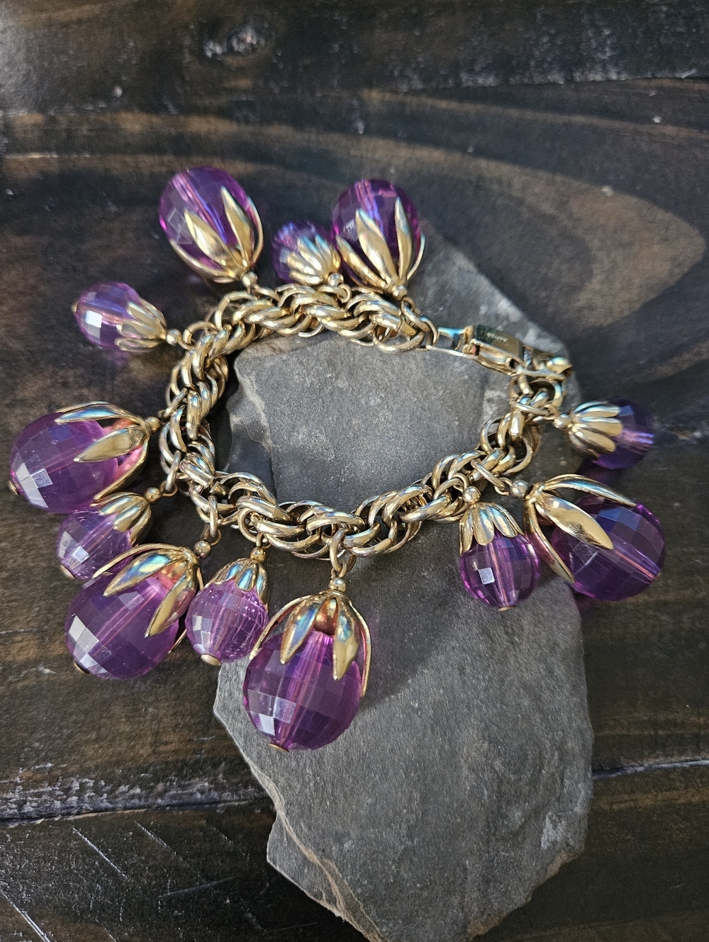 Napier 50s Amethyst Glass Gold Bracelet